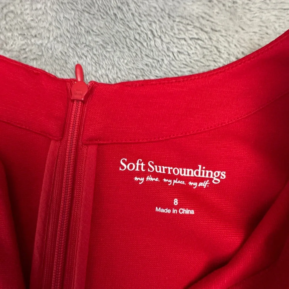 Soft Surroundings Dress Women's Size‎ 8 Red Short Sleeve Rear Zip - Picture 10 of 13